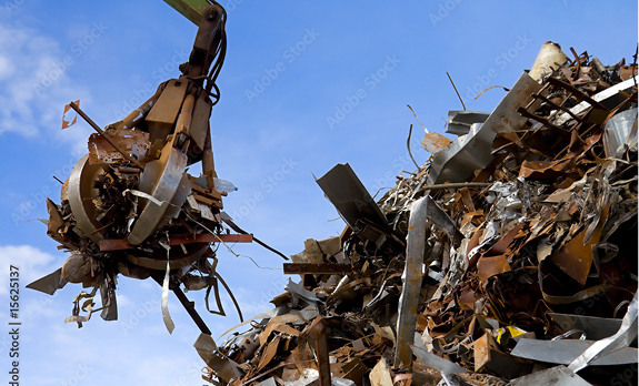 crane removing metal debris
